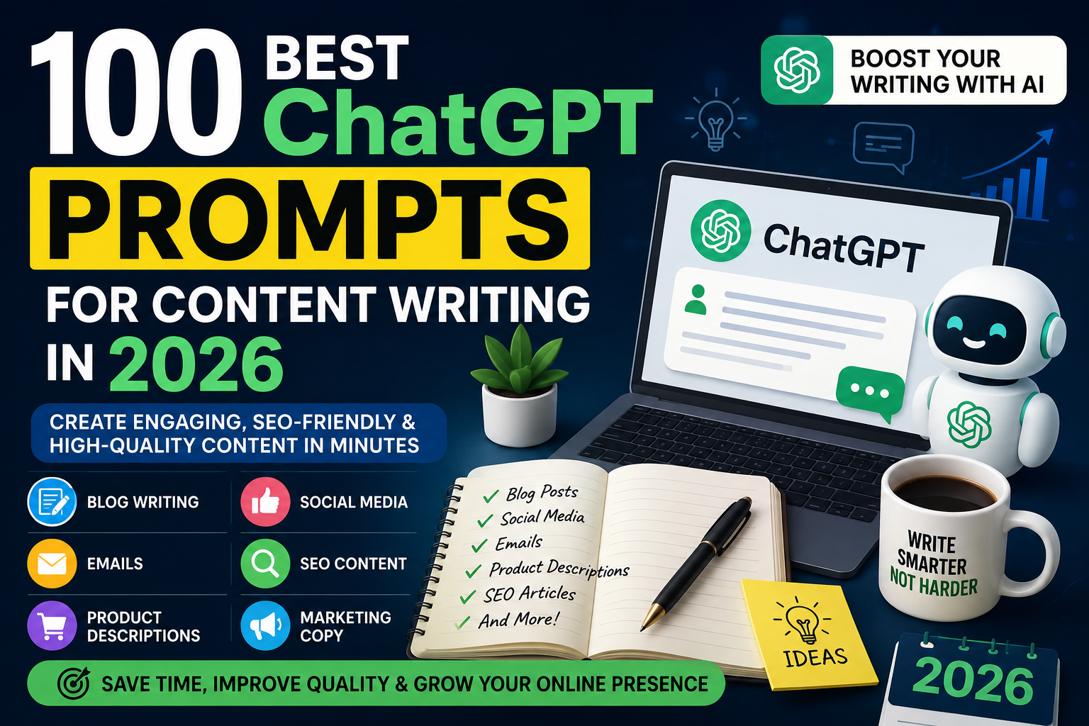 100 Best ChatGPT Prompts for Content Writing in 2026