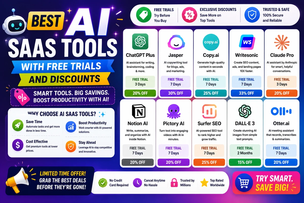 Best AI SaaS Tools with Free Trials and Discounts