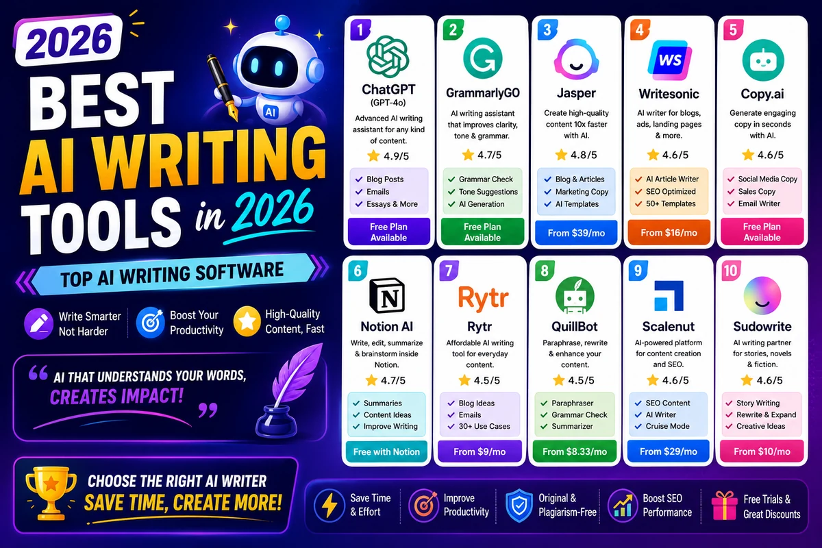 Best AI Writing Tools in 2026 | Top AI Writing Software